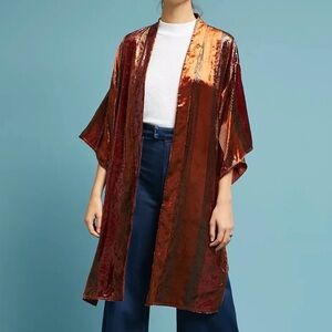 Ett:Twa Anthropologie Longline Metallic Copper Kimono Duster Sz XS/S
